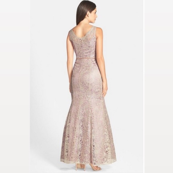 JS Collections Floral Embroidered Mesh Illusion Mermaid Gown - Picture 3 of 10